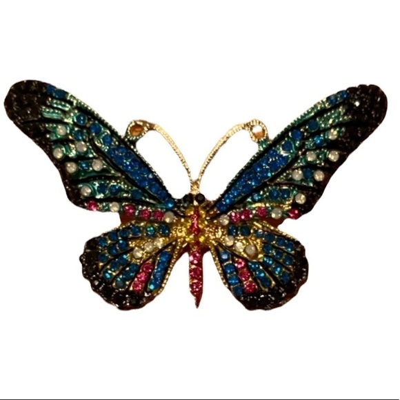 Jewelry - Vintage Butterfly Multi Color Stones Brooch Pin